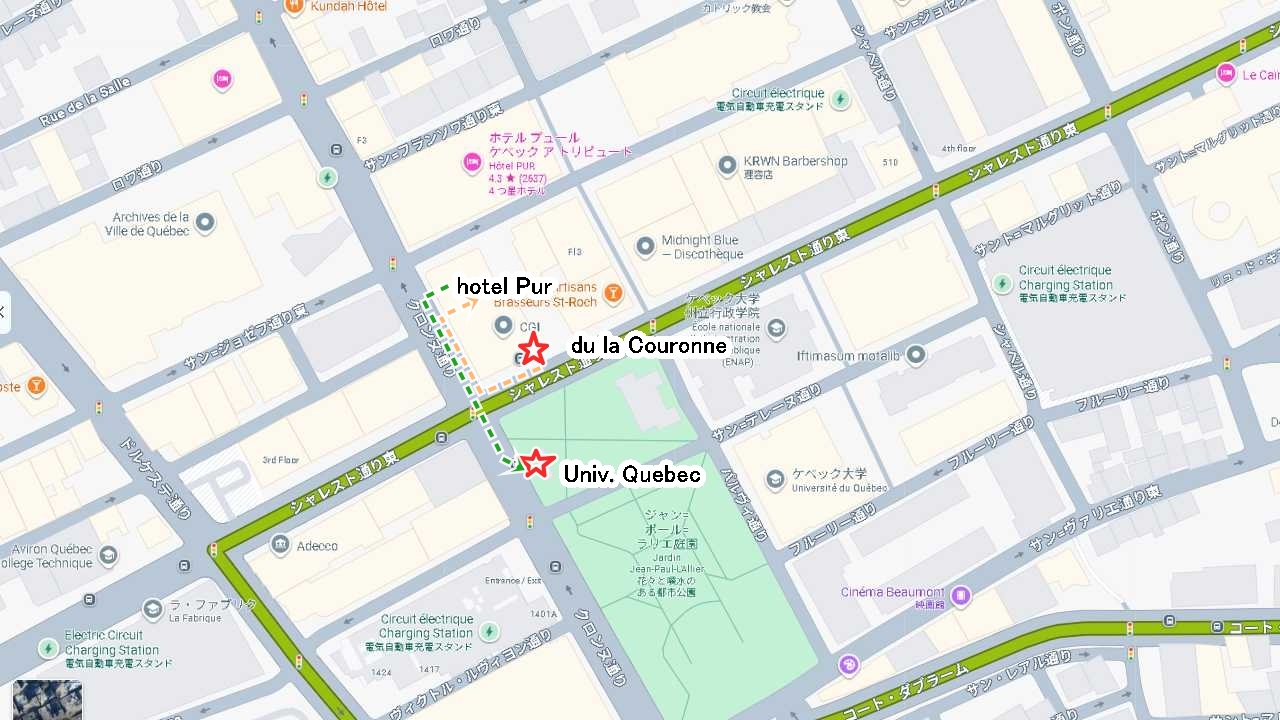 hotel Purと2つのバス停との位置関係