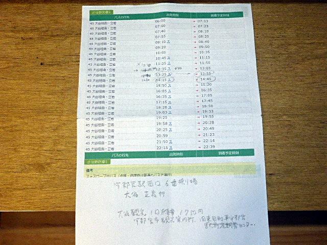 大谷行きのバス時刻表