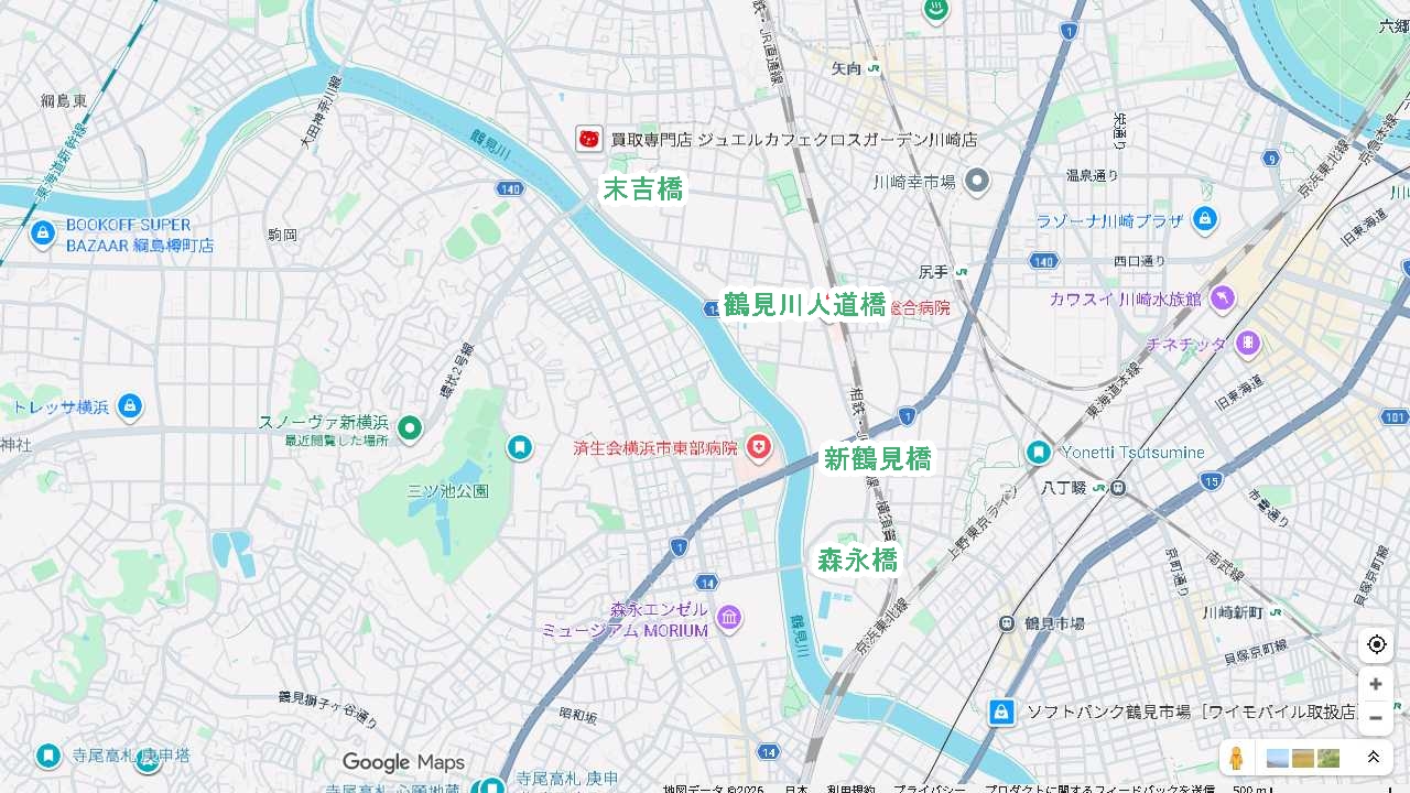 3つの橋の位置関係を示した地図