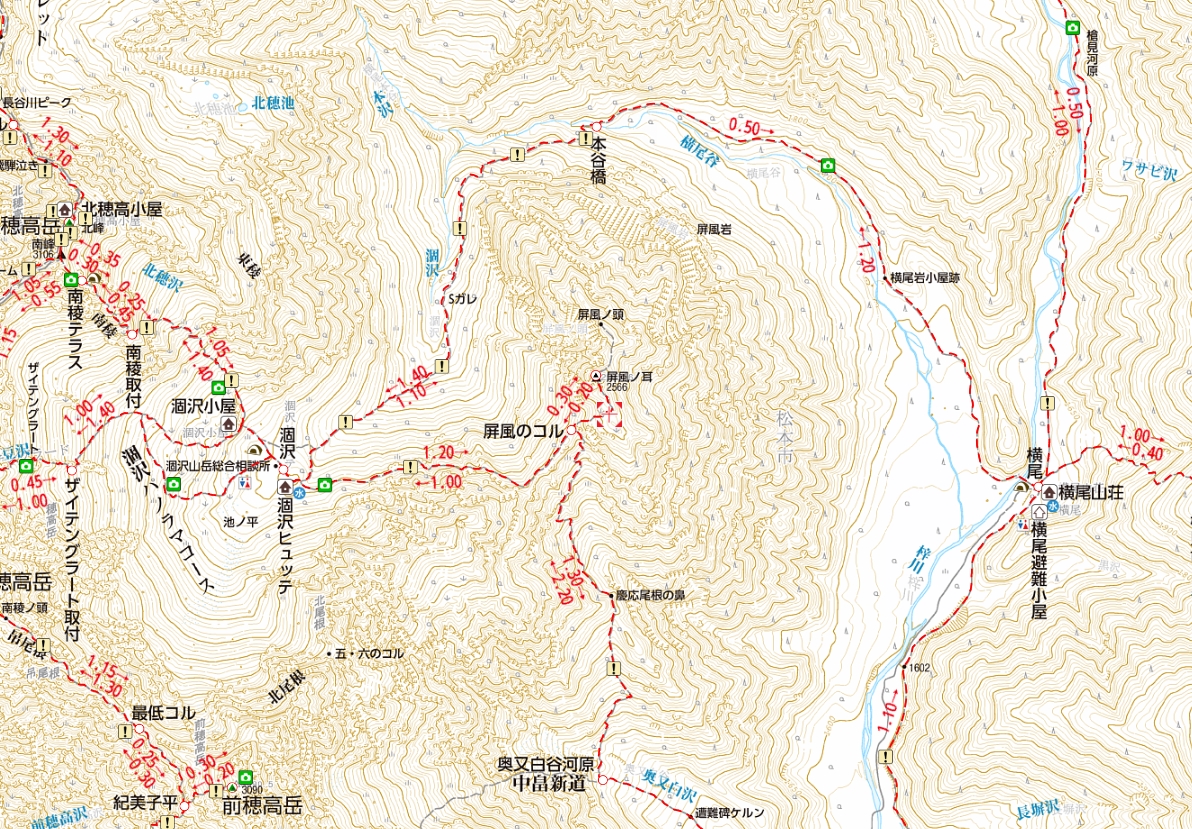 横尾-涸沢ルート図